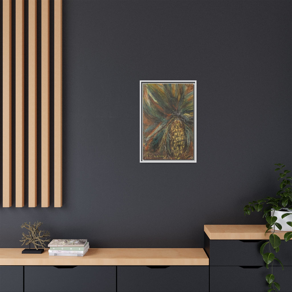 Forgotten Corn Husk Framed Canvas — Tropical Pineapple Matte Wall Art