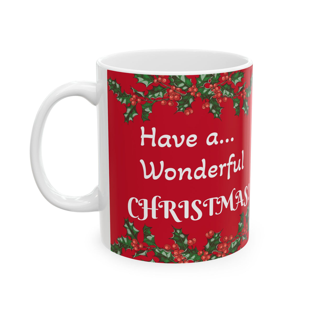 Rustic Elk Painting Christmas Mug | Holiday Holly Border Ceramic Mug