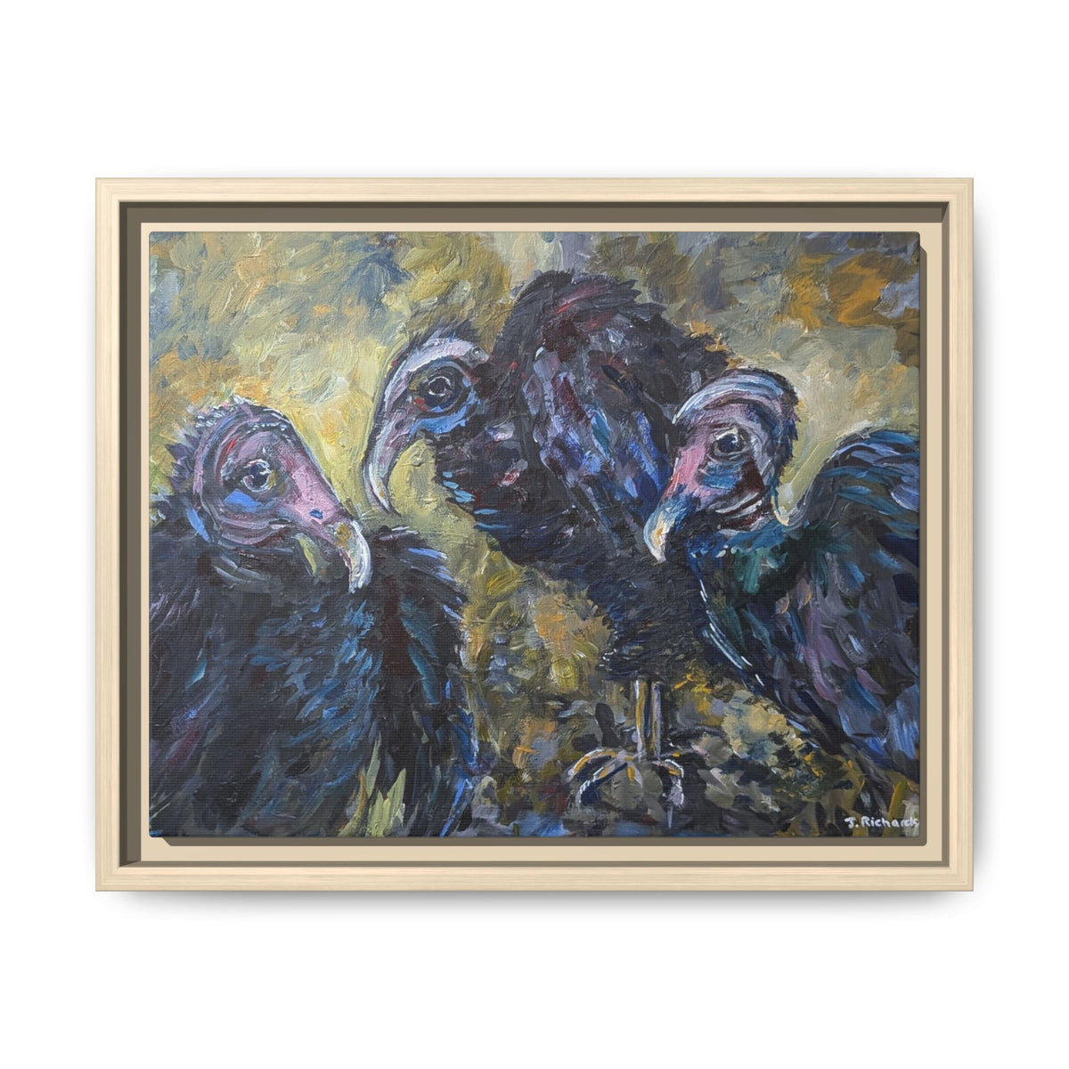 3 Vultures Painting  Framed Matte Canvas