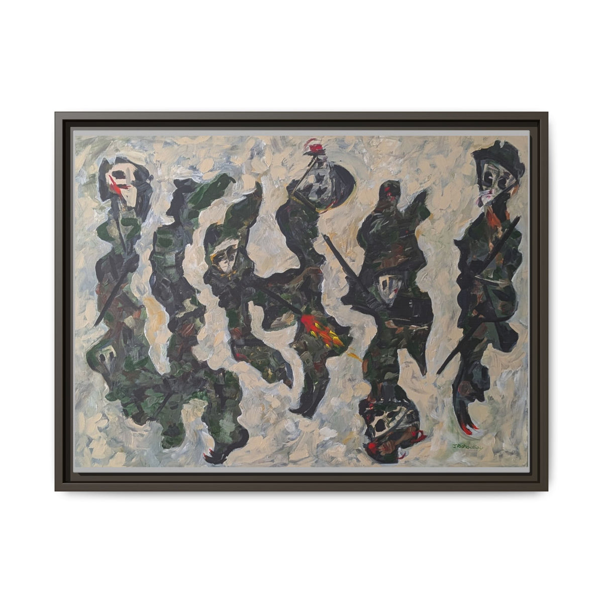 Abstract Military Figurative Matte Canvas Framed Wall Art — Multi‑Color