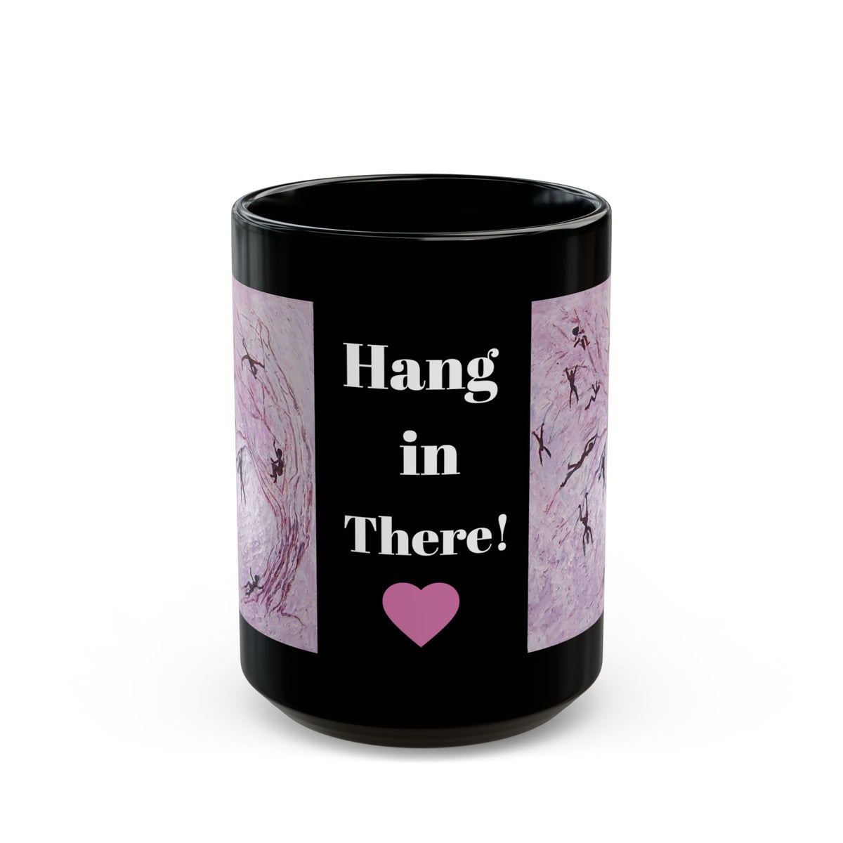 Hang In There Black Mug – Encouragement Coffee Cup with Abstract Swirl Art (11oz, 15oz)