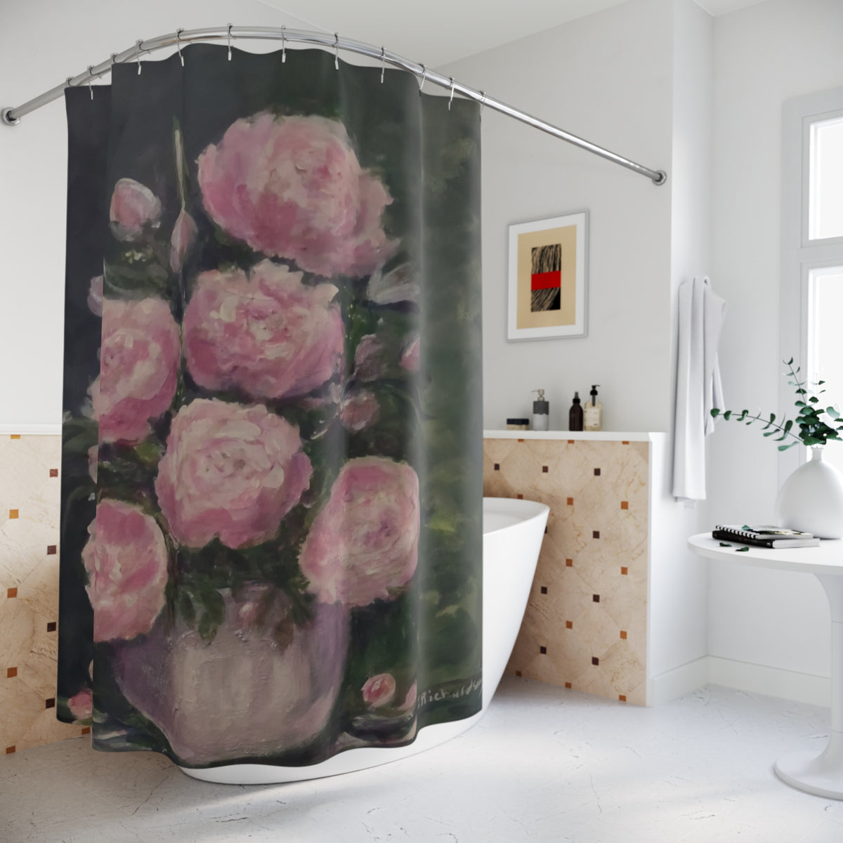 Pink Peonies Shower Curtain, Floral Still Life