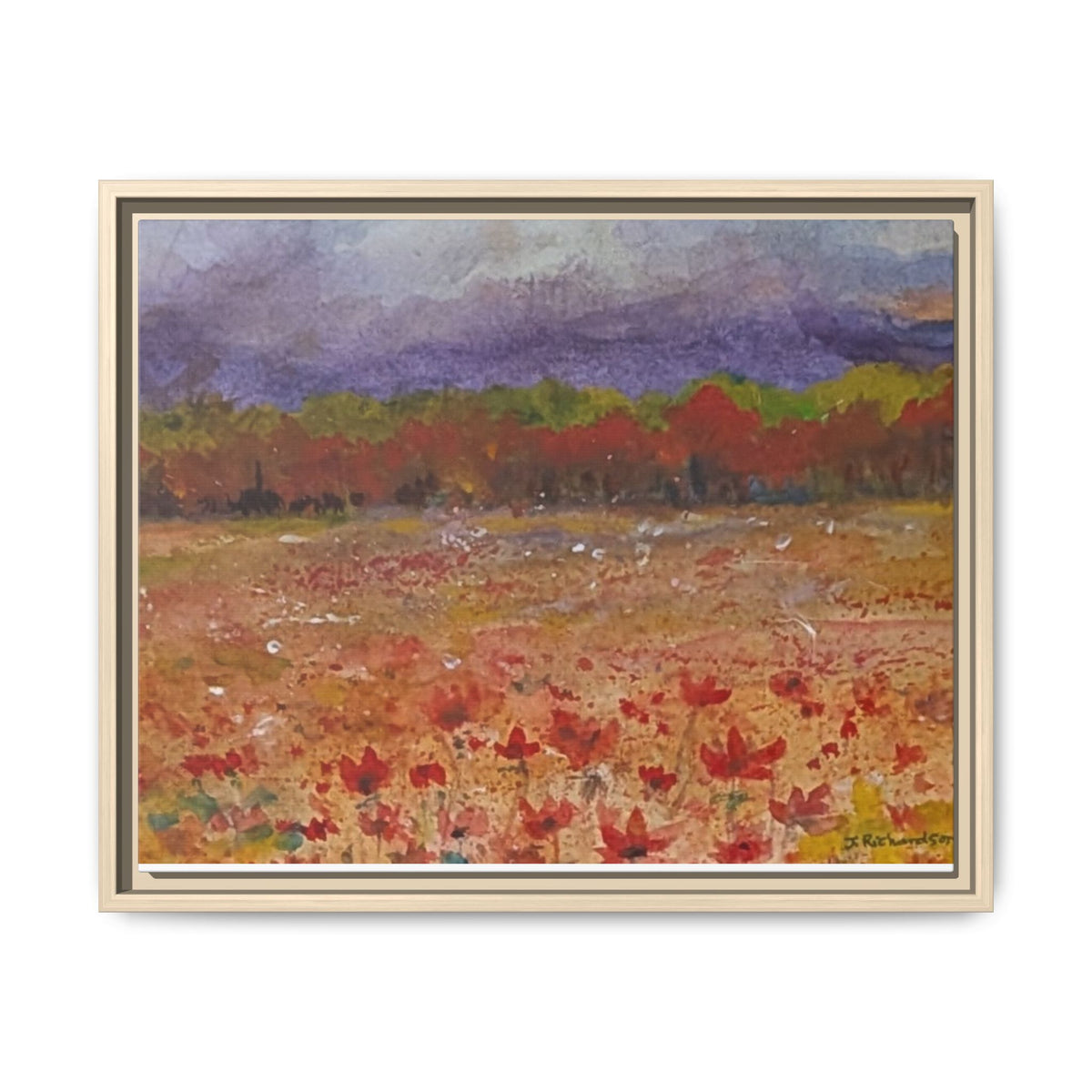 Framed Canvas Wall Art – Autumn Wildflower Meadow Landscape Painting