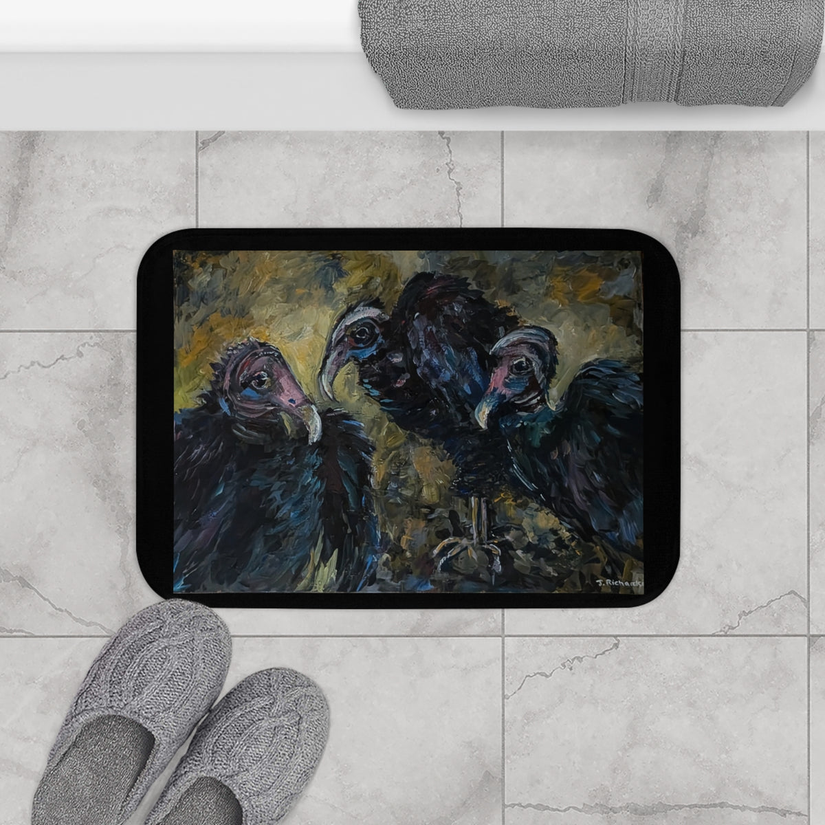 Vultures Painting Bath Mat | Dark Moody Bird Artwork