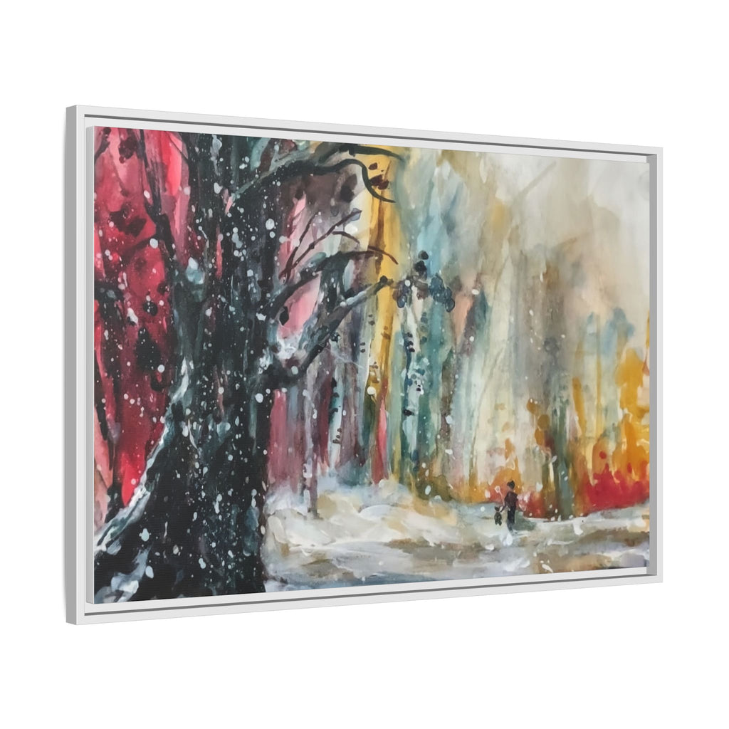 Forest Winter Walk Scene Framed Matte Canvas, | Multi-Color Wall Art