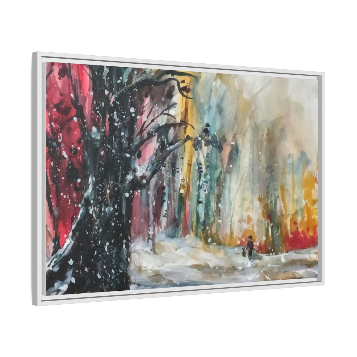 Forest Winter Walk Scene Framed Matte Canvas, | Multi-Color Wall Art