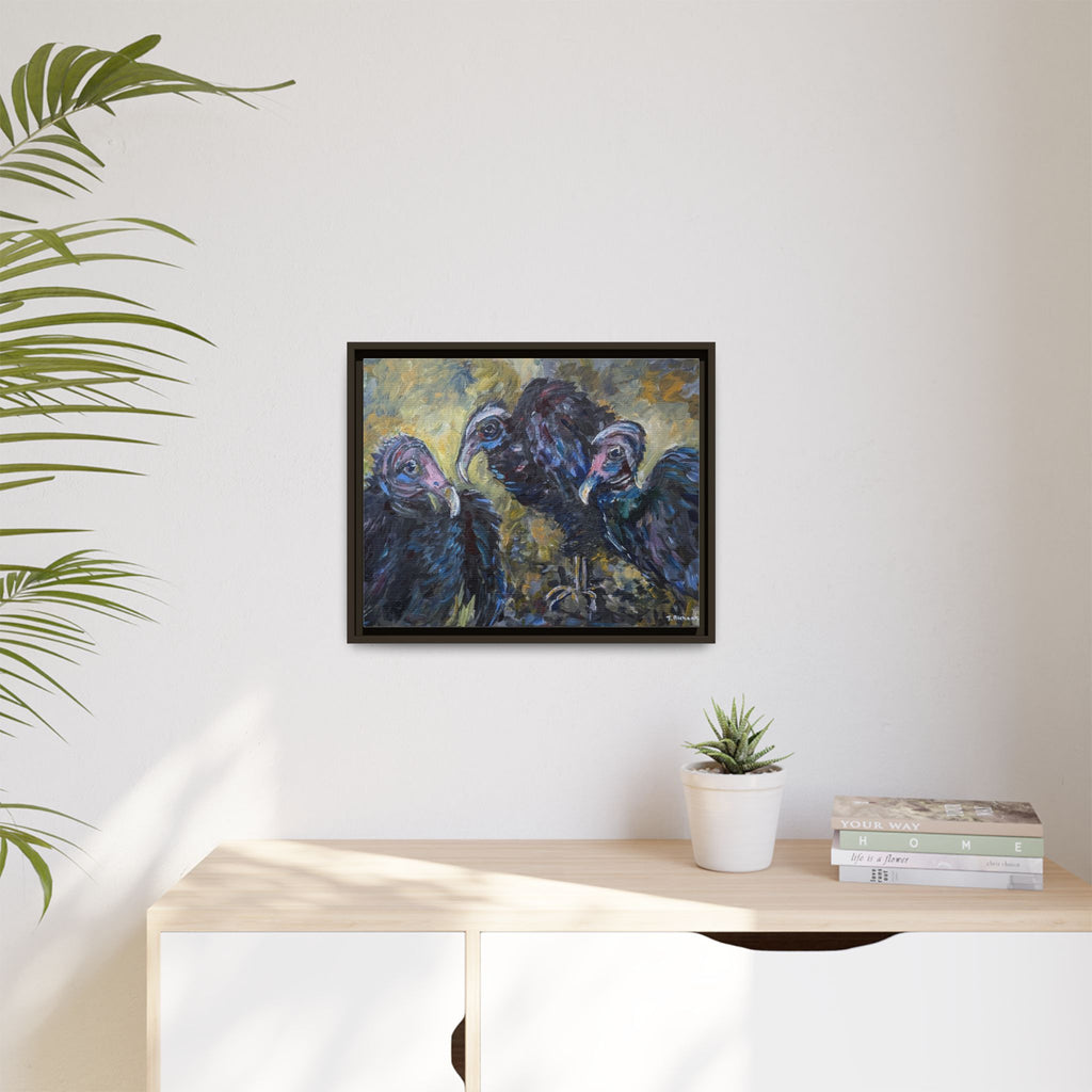 3 Vultures Painting  Framed Matte Canvas