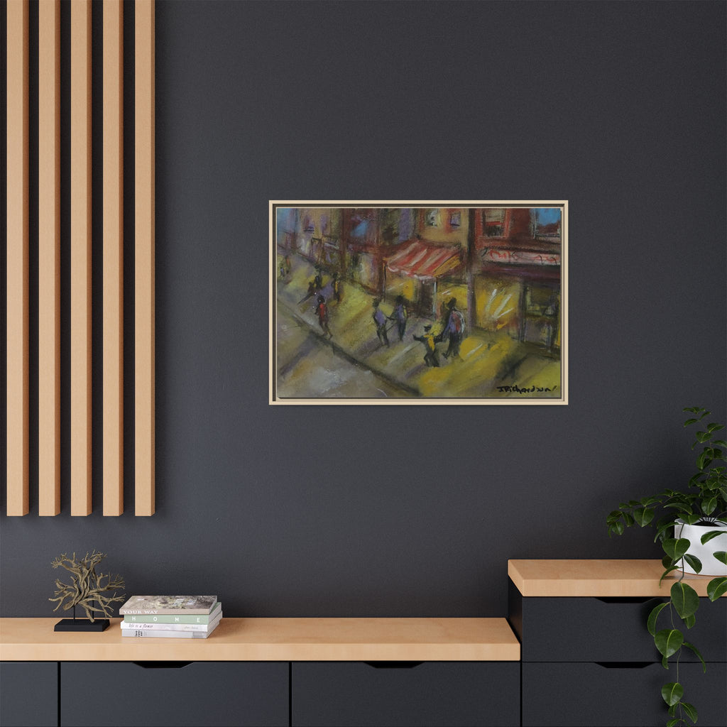Framed Canvas Night Street Scene Pastel