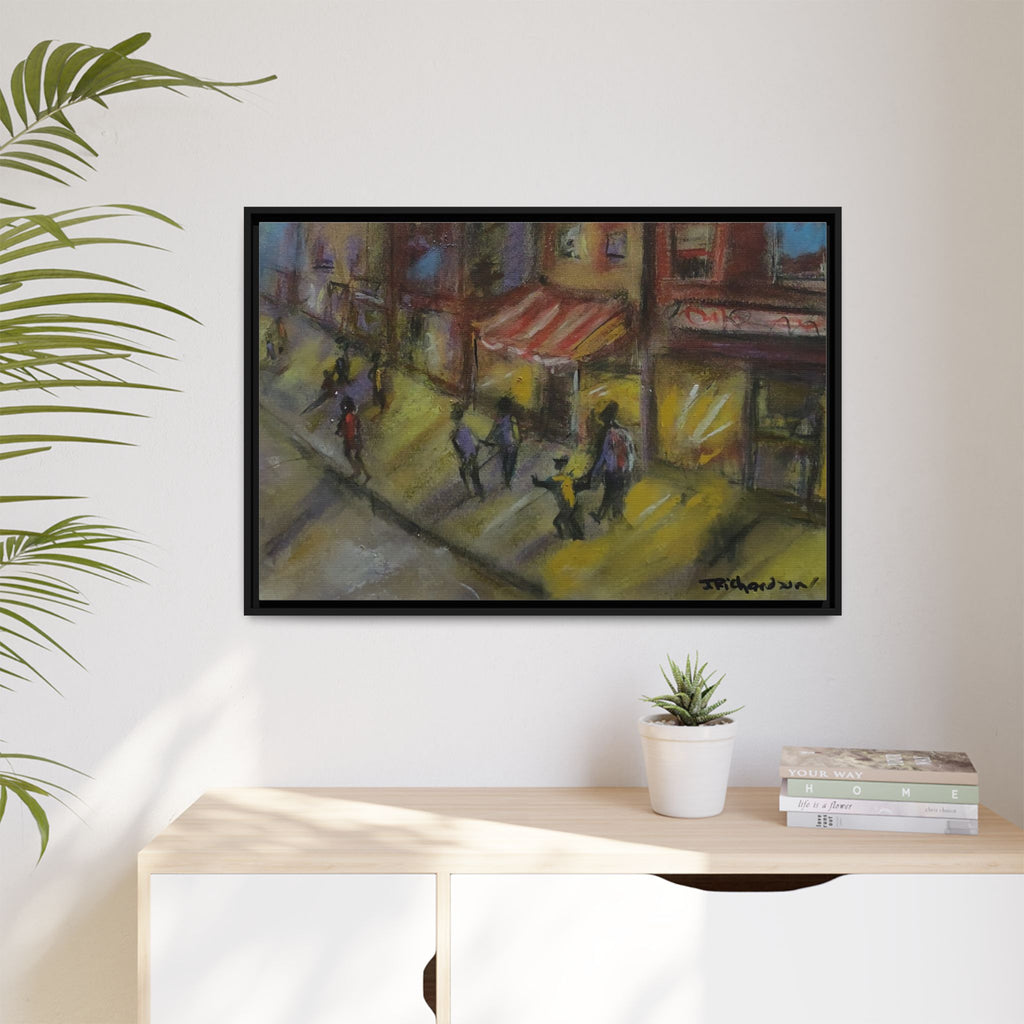 Framed Canvas Night Street Scene Pastel