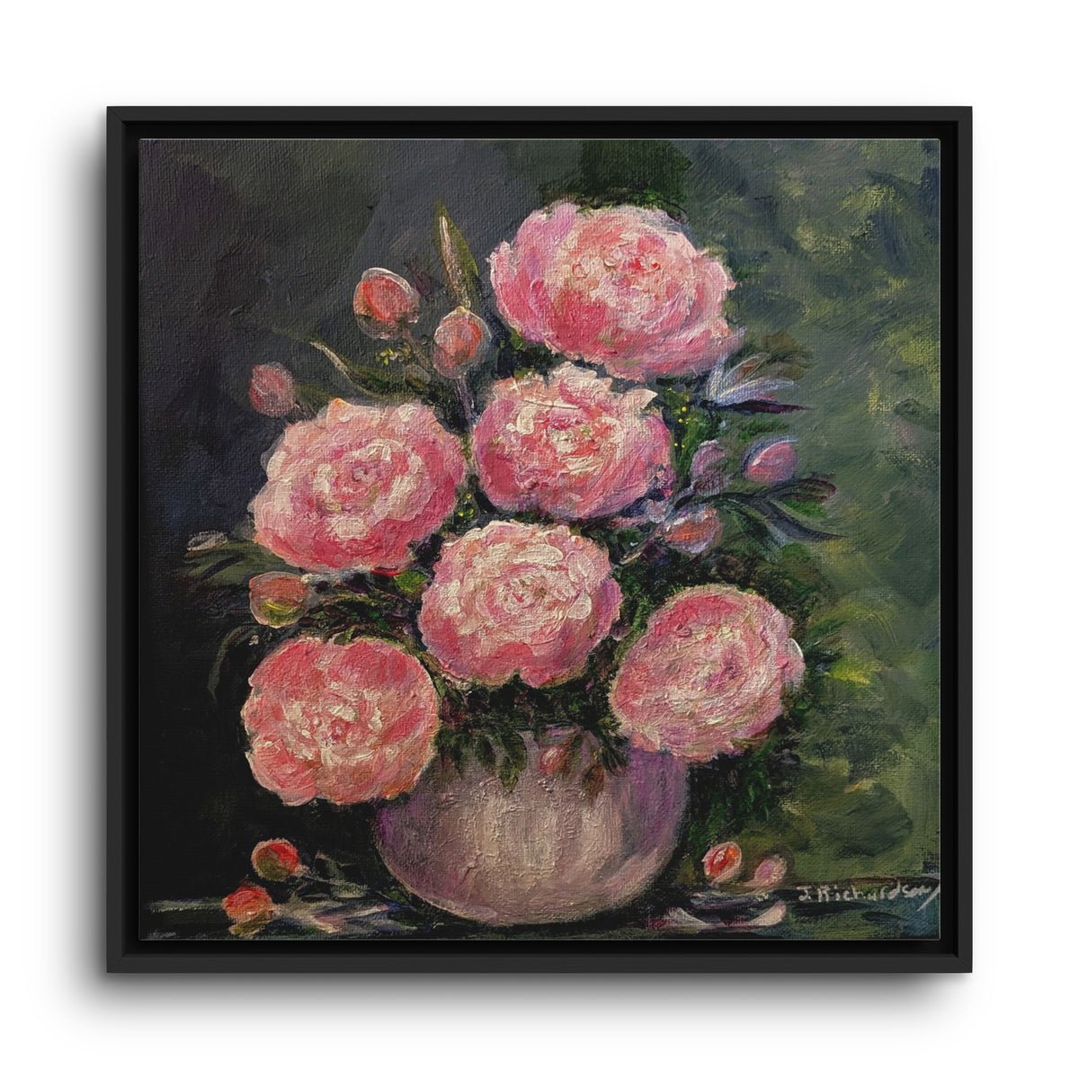 Copy of Framed Floral Canvas Wall Art — Pink Peonies in Vase