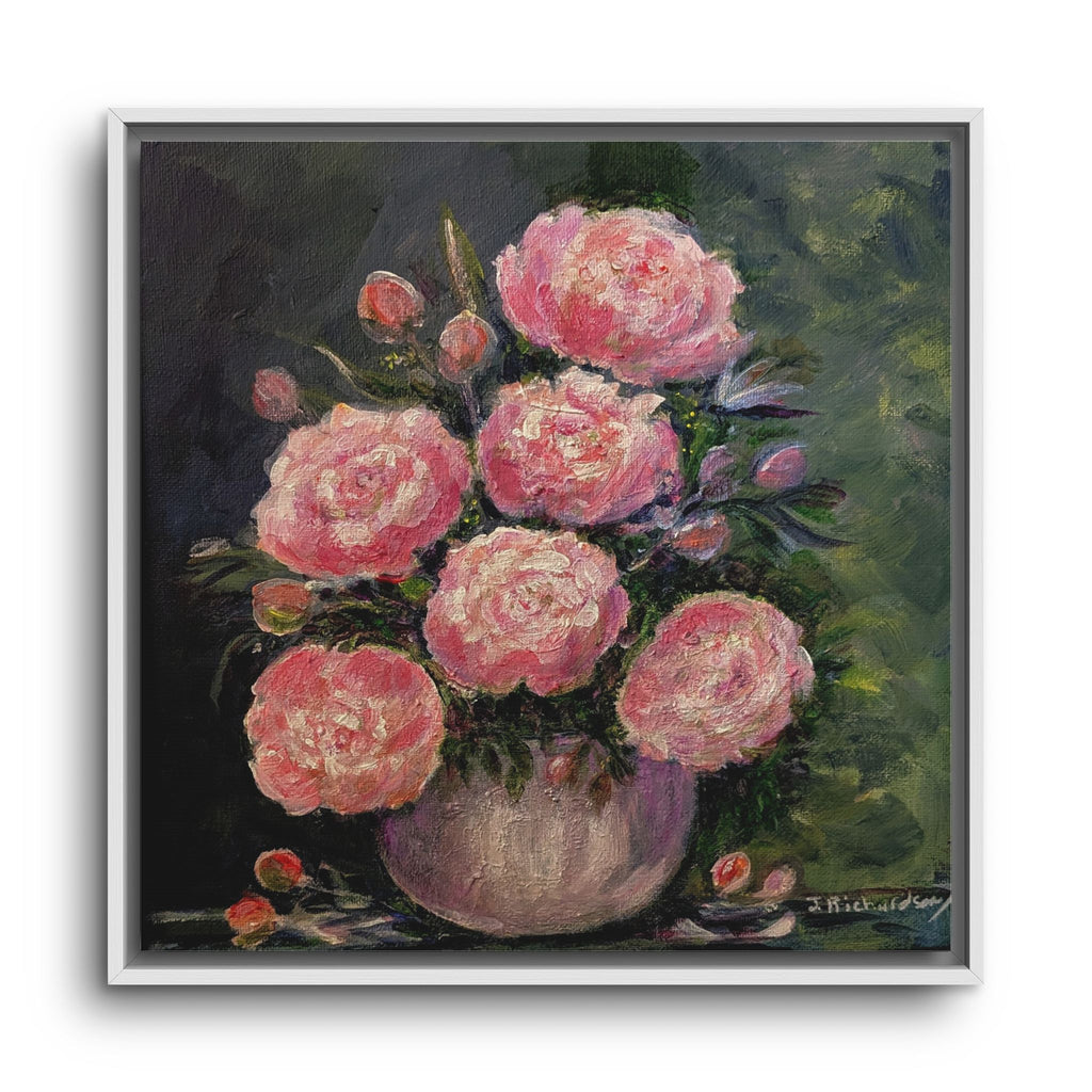 Copy of Framed Floral Canvas Wall Art — Pink Peonies in Vase