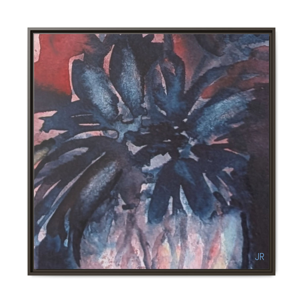 Framed Floral Canvas Art - Abstract Blue & Red Watercolor Flower