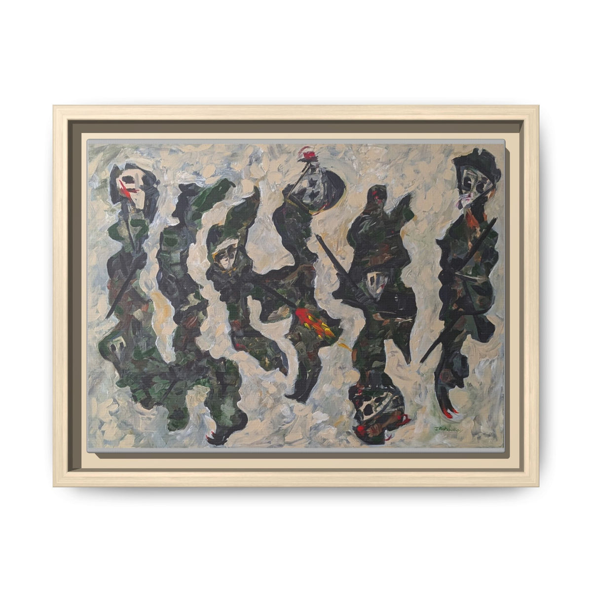 Abstract Military Figurative Matte Canvas Framed Wall Art — Multi‑Color