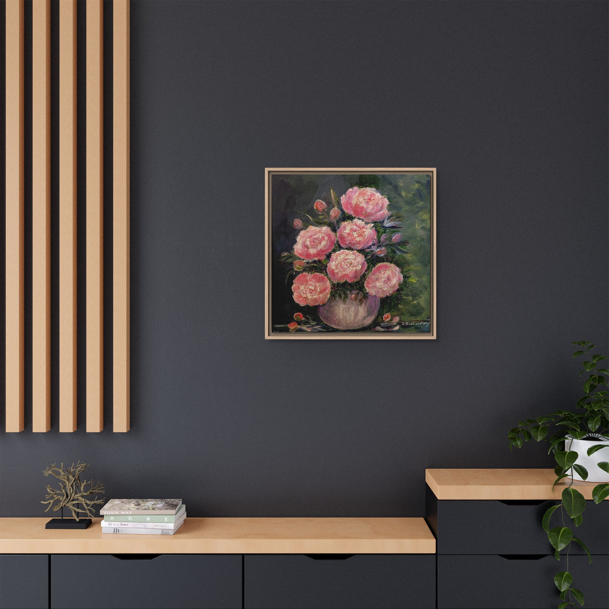 Copy of Framed Floral Canvas Wall Art — Pink Peonies in Vase