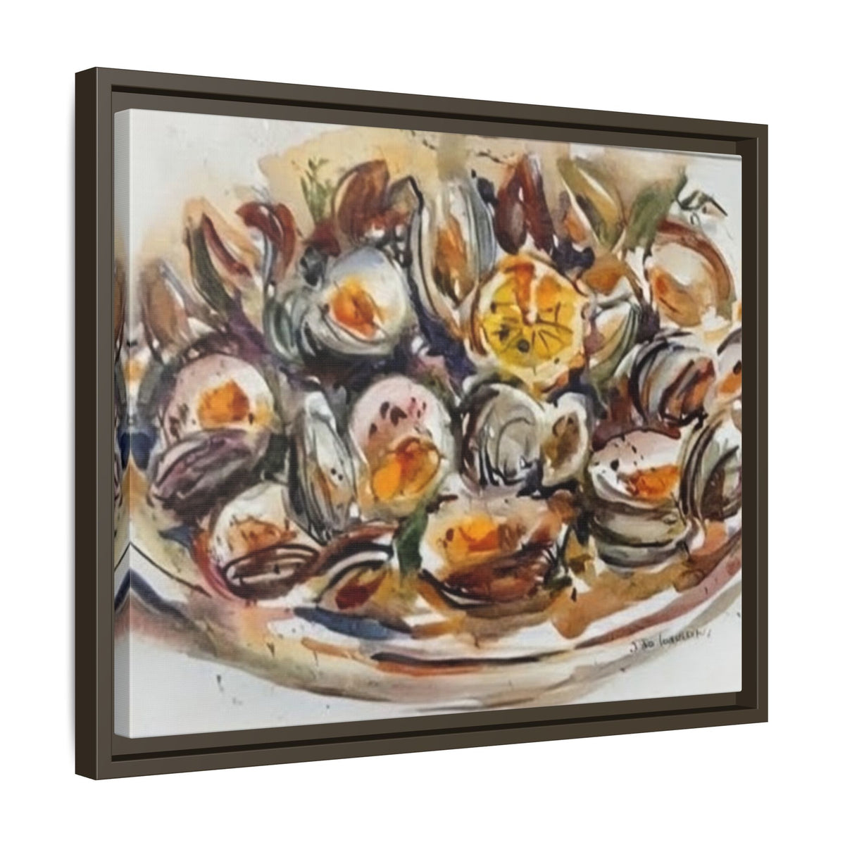 Clam Shell Watercolor Still Life Framed Canvas | Matte Multi-Color