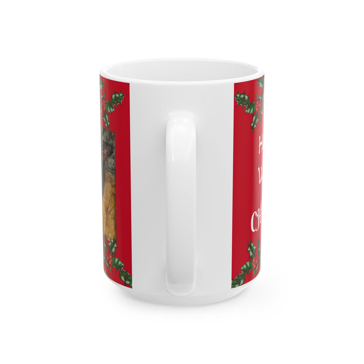 Rustic Elk Painting Christmas Mug | Holiday Holly Border Ceramic Mug