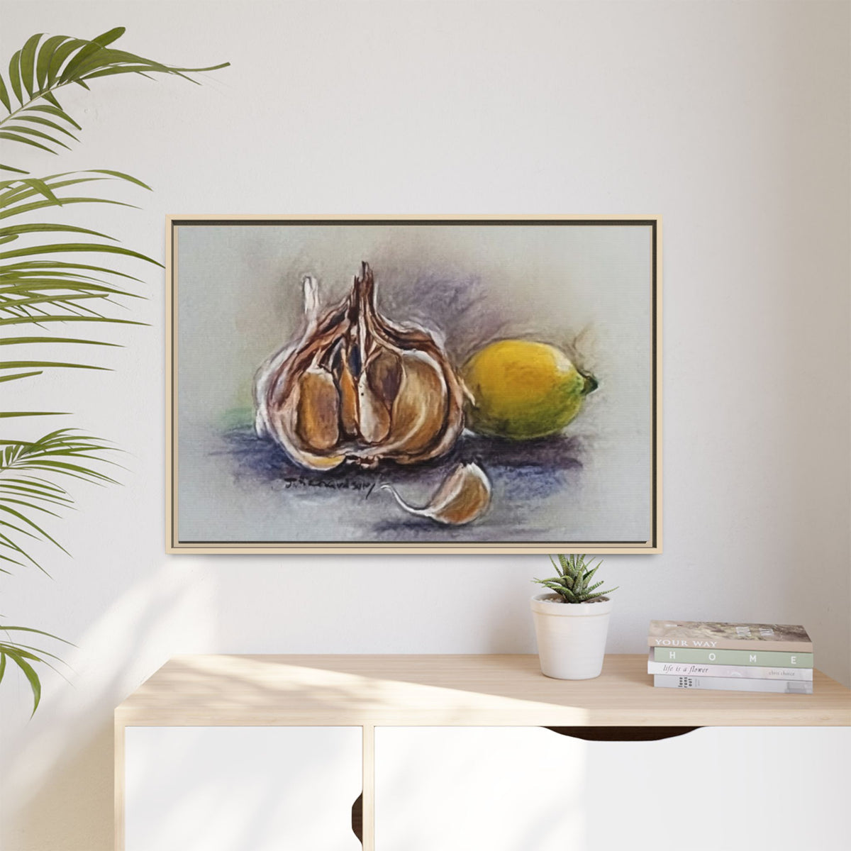 Garlic and Lemon Still Life Matte Canvas (Framed)