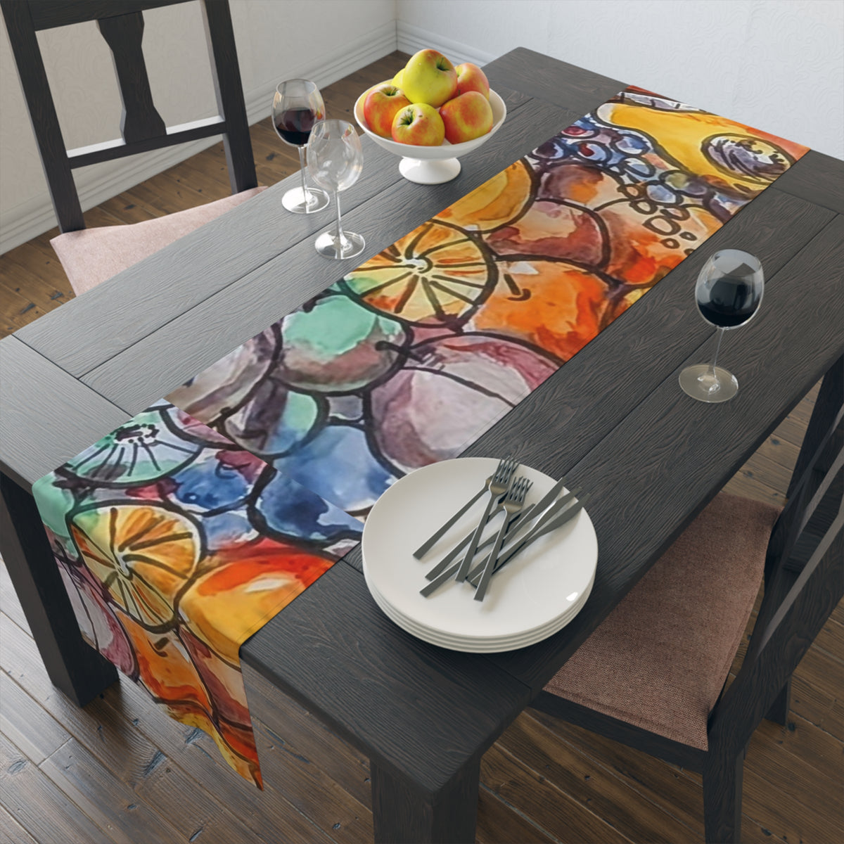 Fruity Citrus Watercolor Table Runner