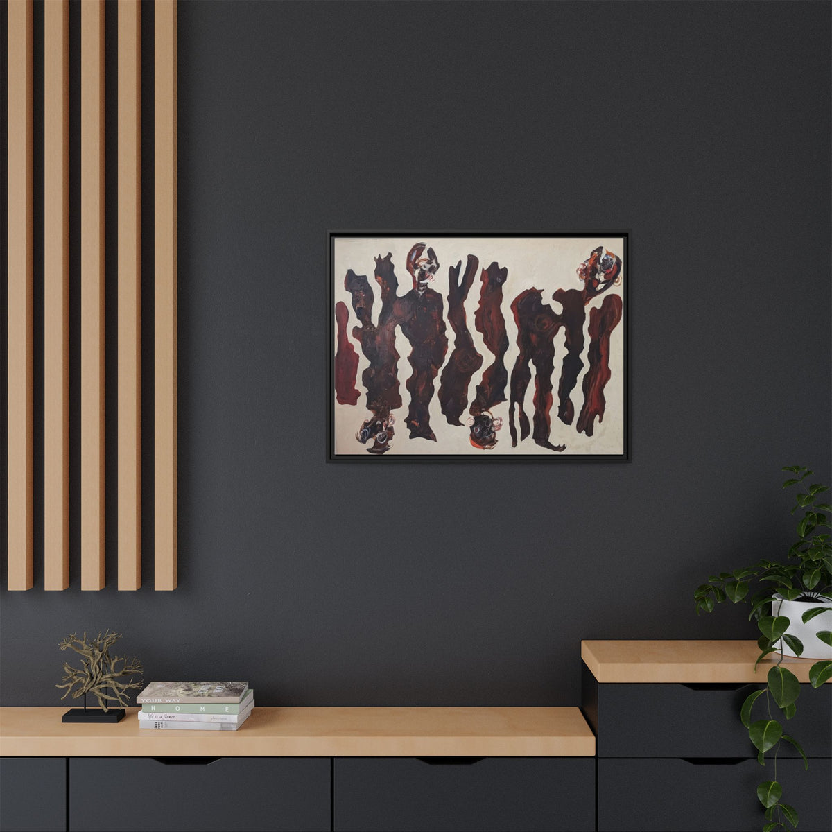 Abstract Figure Matte Canvas Framed Art — Dark Red Organic Shapes