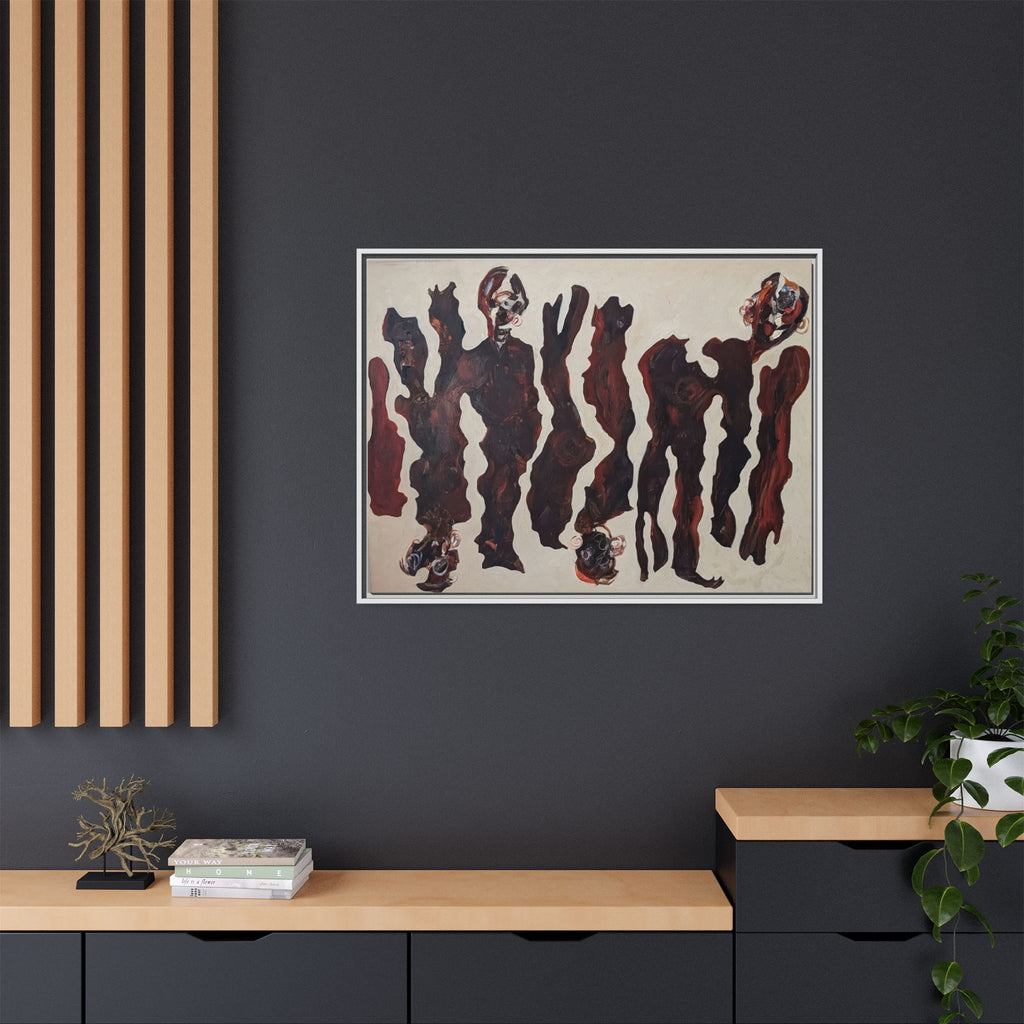 Abstract Figure Matte Canvas Framed Art — Dark Red Organic Shapes