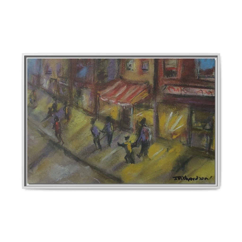 Framed Canvas Night Street Scene Pastel