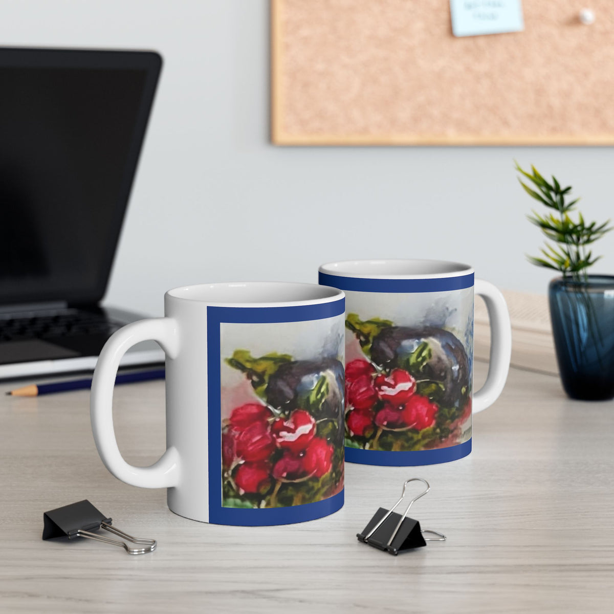 Purple Eggplant  Red Radishes Watercolor Mug | Ceramic Mug
