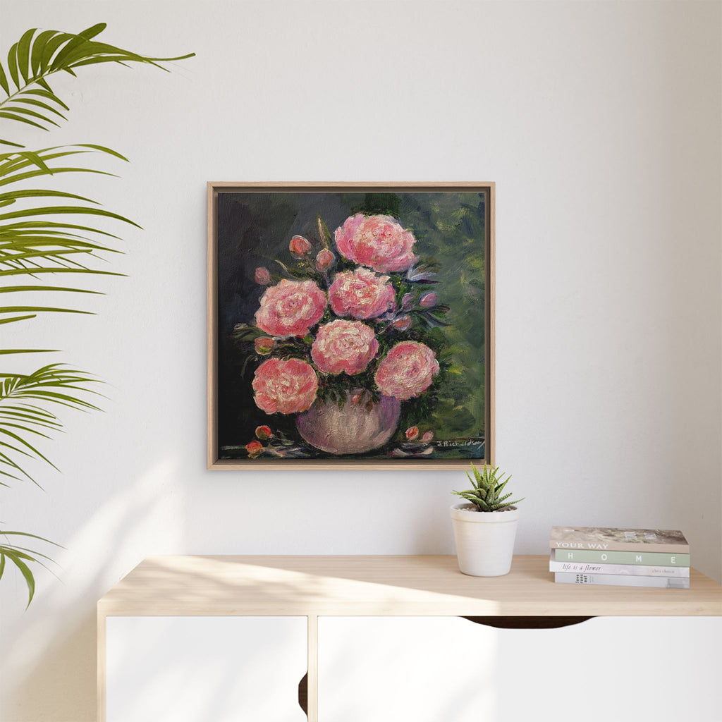 Copy of Framed Floral Canvas Wall Art — Pink Peonies in Vase