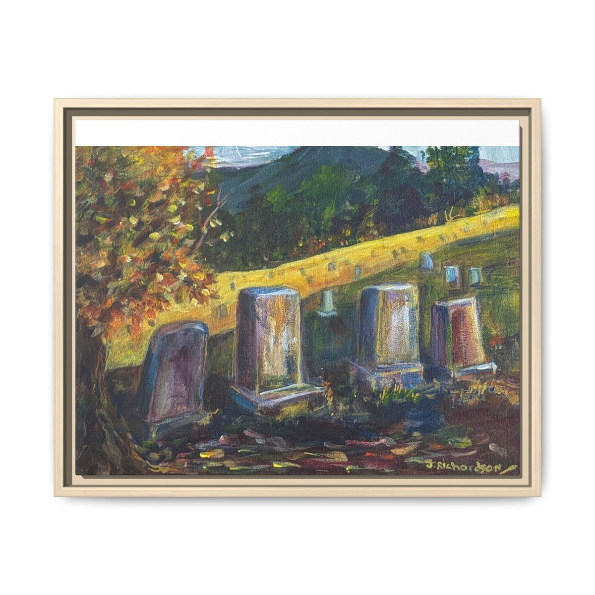 Framed Matte Canvas – Autumn Cemetery Landscape Art Print
