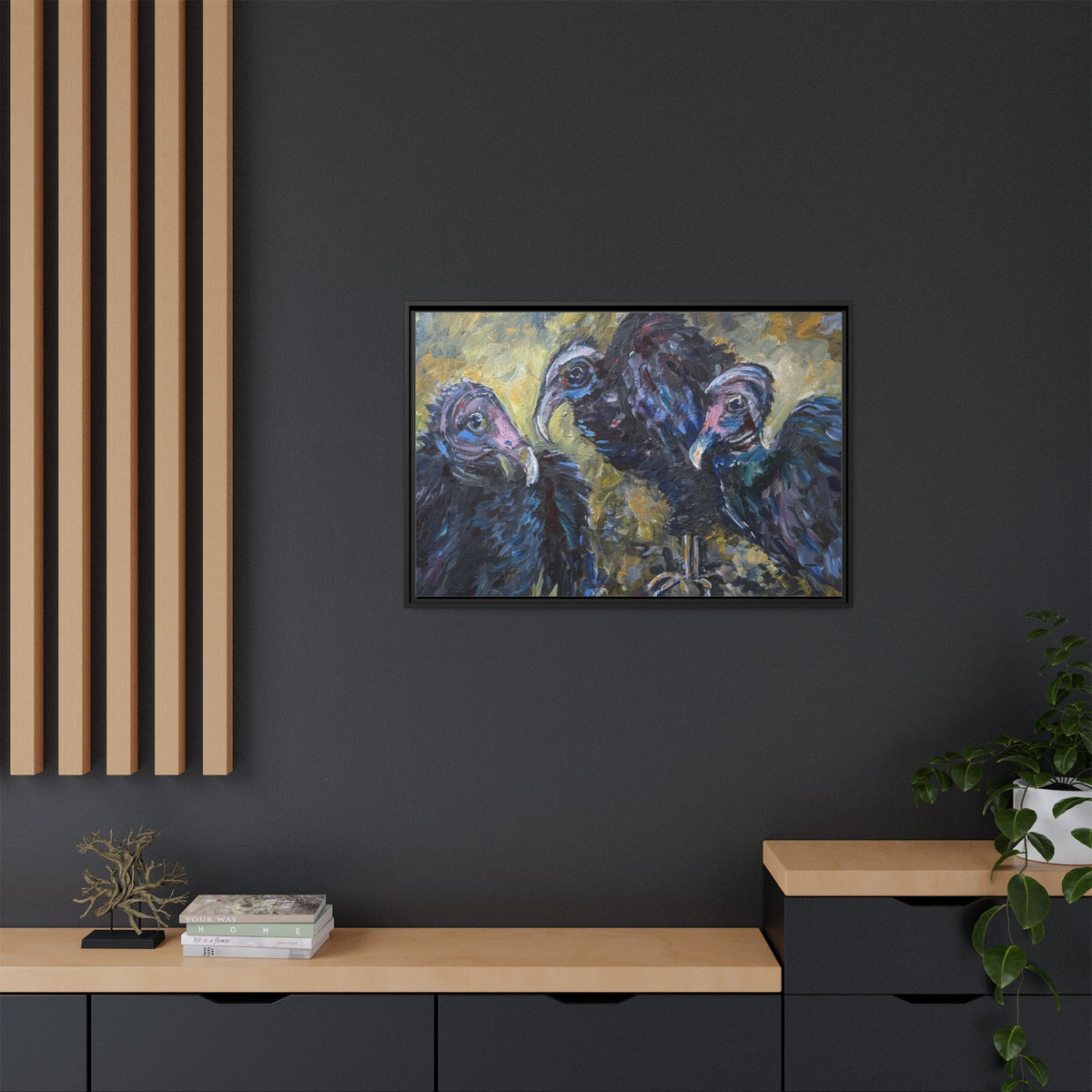 3 Vultures Painting  Framed Matte Canvas