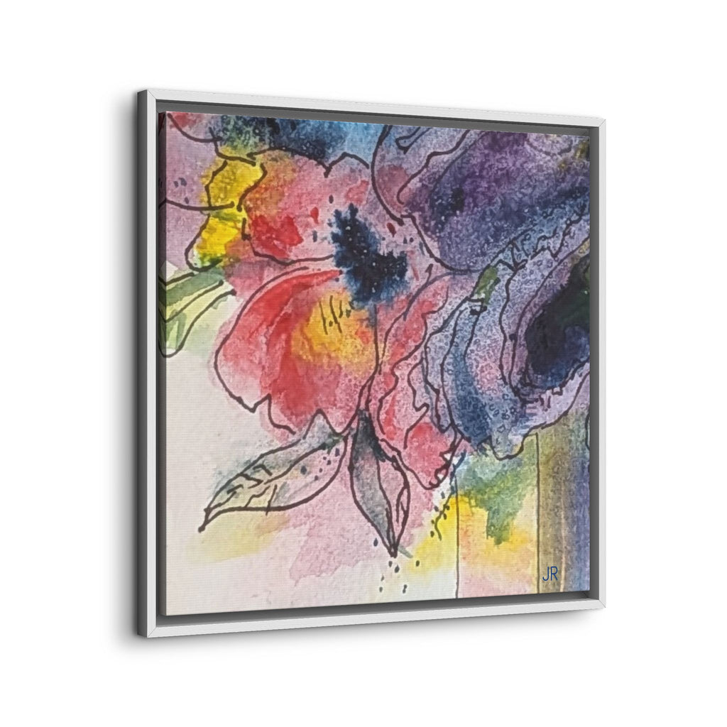Framed Red Purple Floral Watercolor Canvas Print — Colorful Abstract Poppies