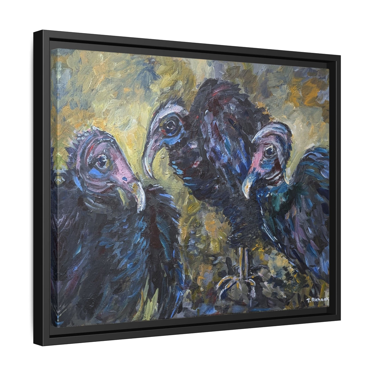 3 Vultures Painting  Framed Matte Canvas