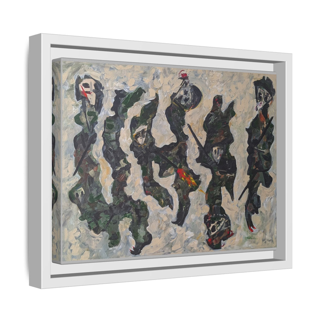 Abstract Military Figurative Matte Canvas Framed Wall Art — Multi‑Color