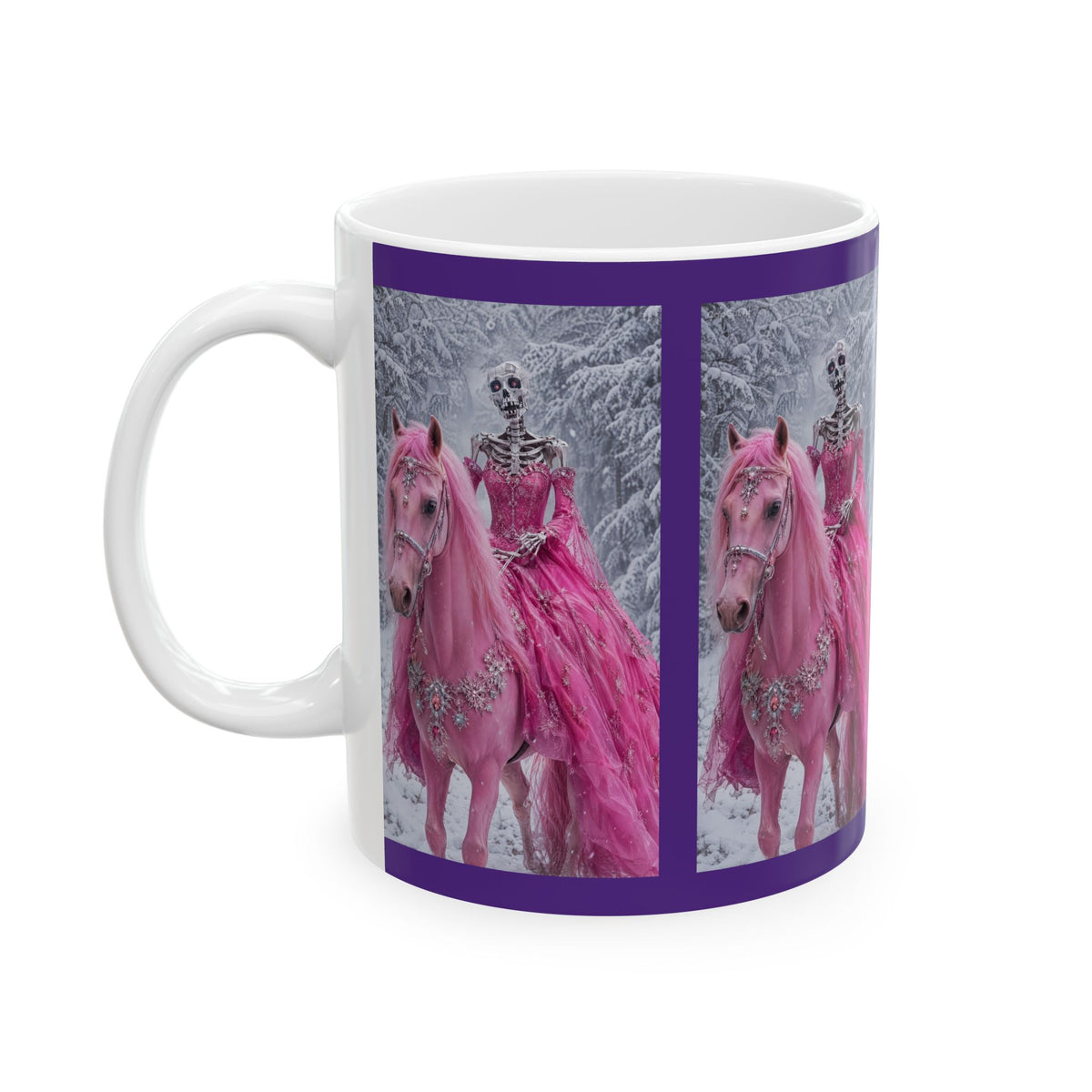 AI Pretty in Pink Skeleton on Horse Ceramic Mug