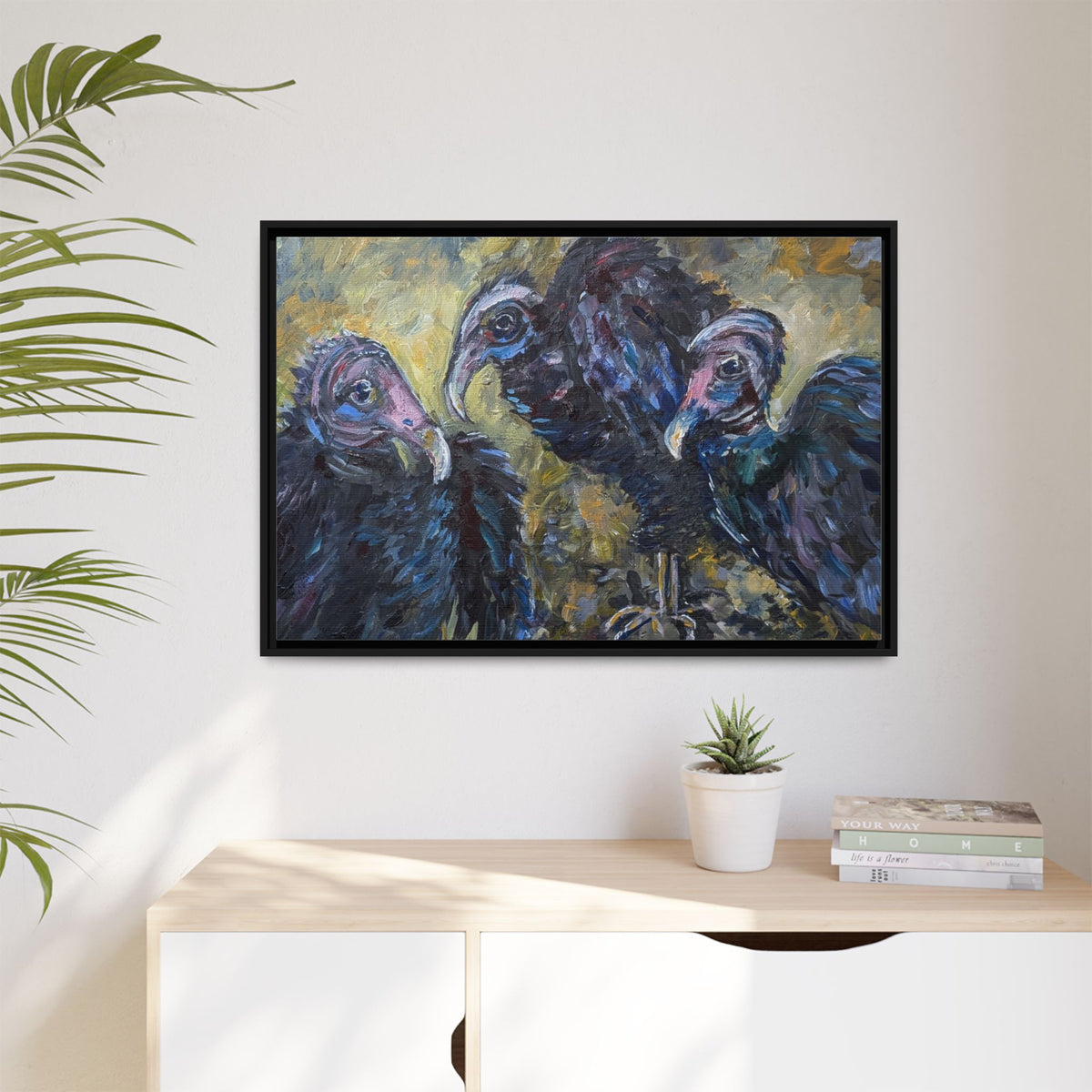 3 Vultures Painting  Framed Matte Canvas