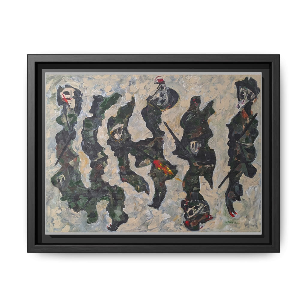 Abstract Military Figurative Matte Canvas Framed Wall Art — Multi‑Color