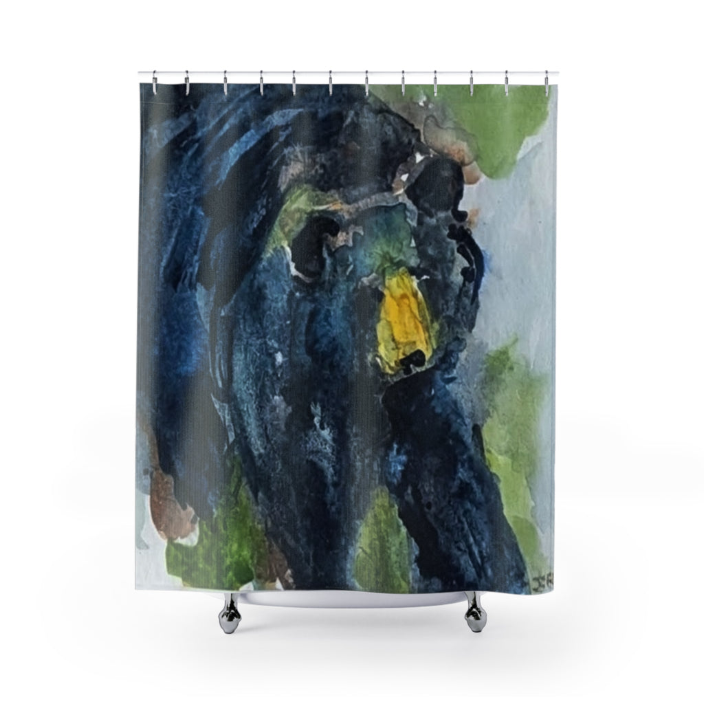 Black Bear Shower Curtain, Watercolor Wildlife Design