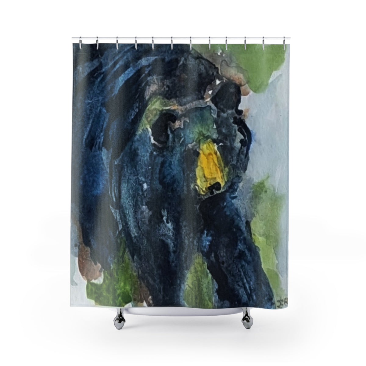 Black Bear Shower Curtain, Watercolor Wildlife Design