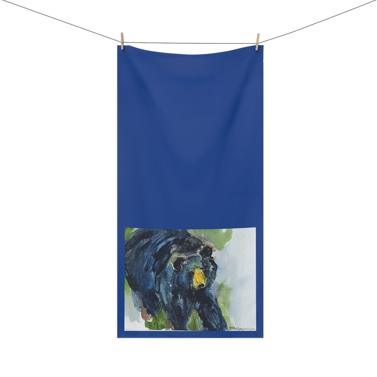 Towel with Abstract Black Bear Artwork