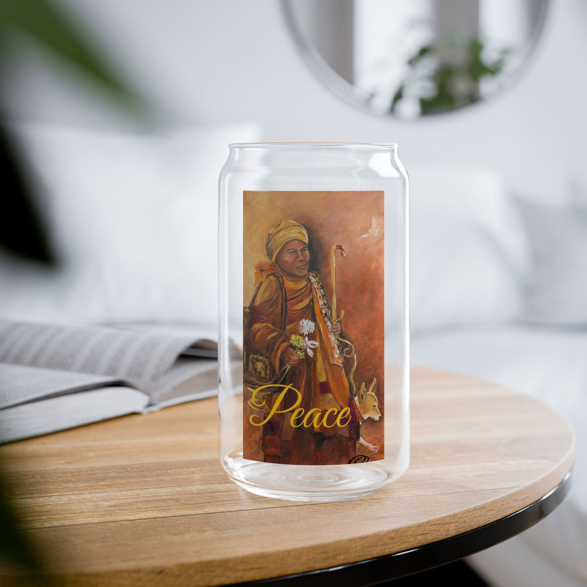 Peaceful Monk Sipper Glass, 16oz Tempered Glass