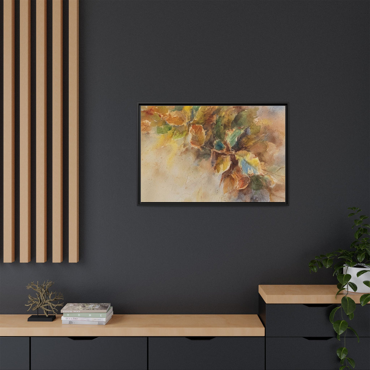 Framed  Autumn Leaves Matte Canvas Watercolor