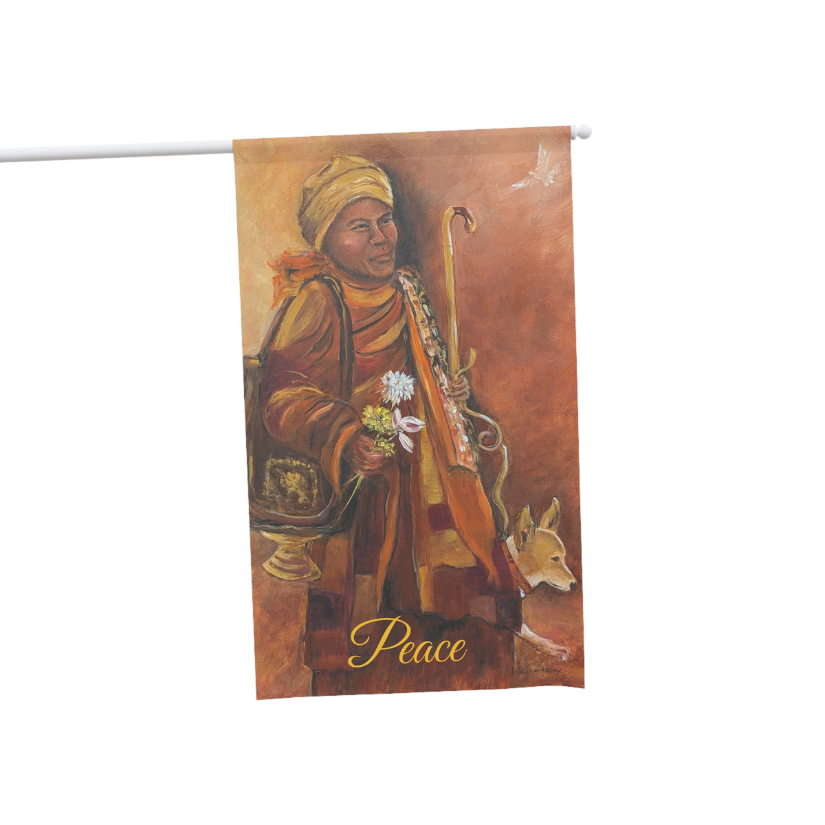Peaceful House Banner - Monk with Aloka. Outdoor/Indoor Decorative Flag