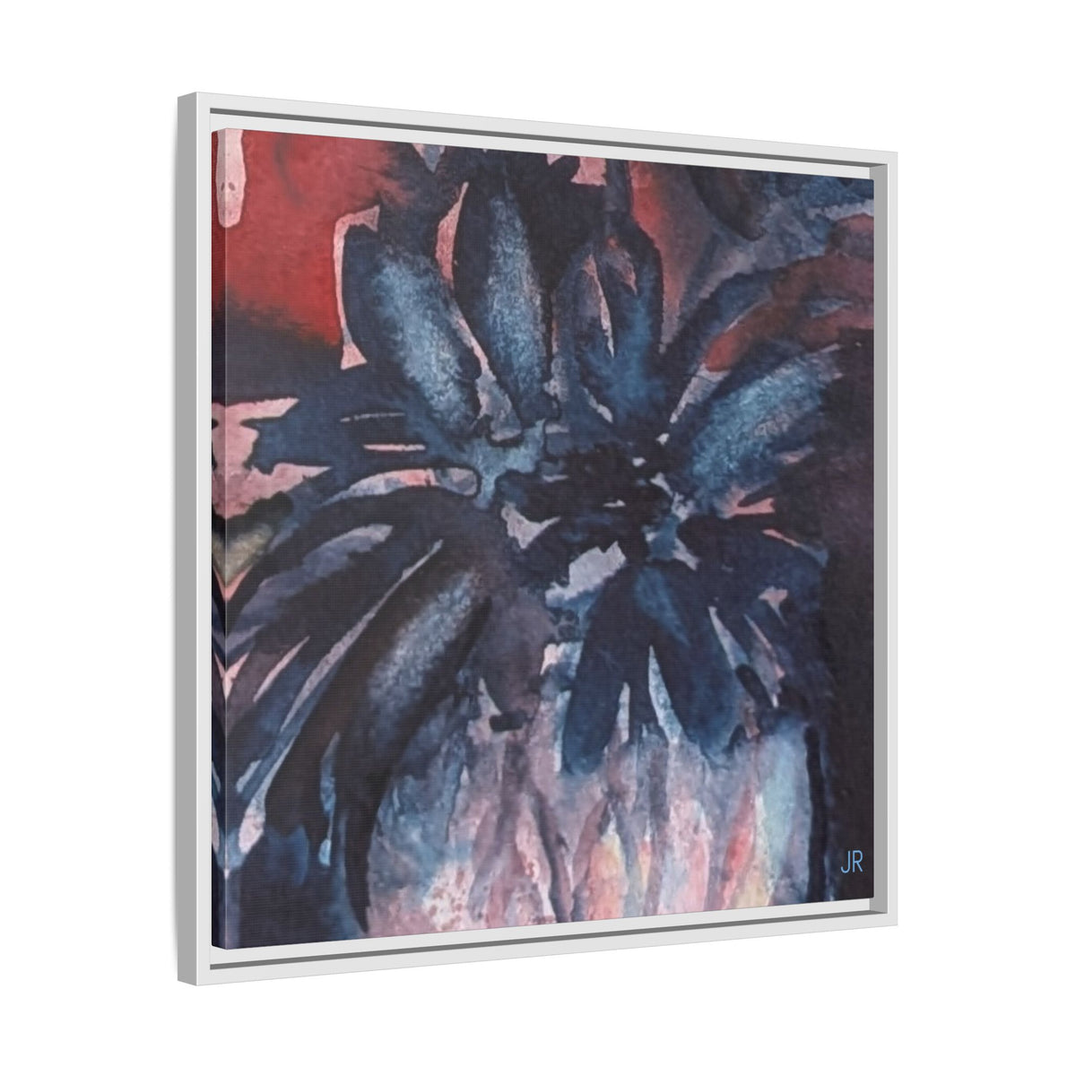 Framed Floral Canvas Art - Abstract Blue & Red Watercolor Flower