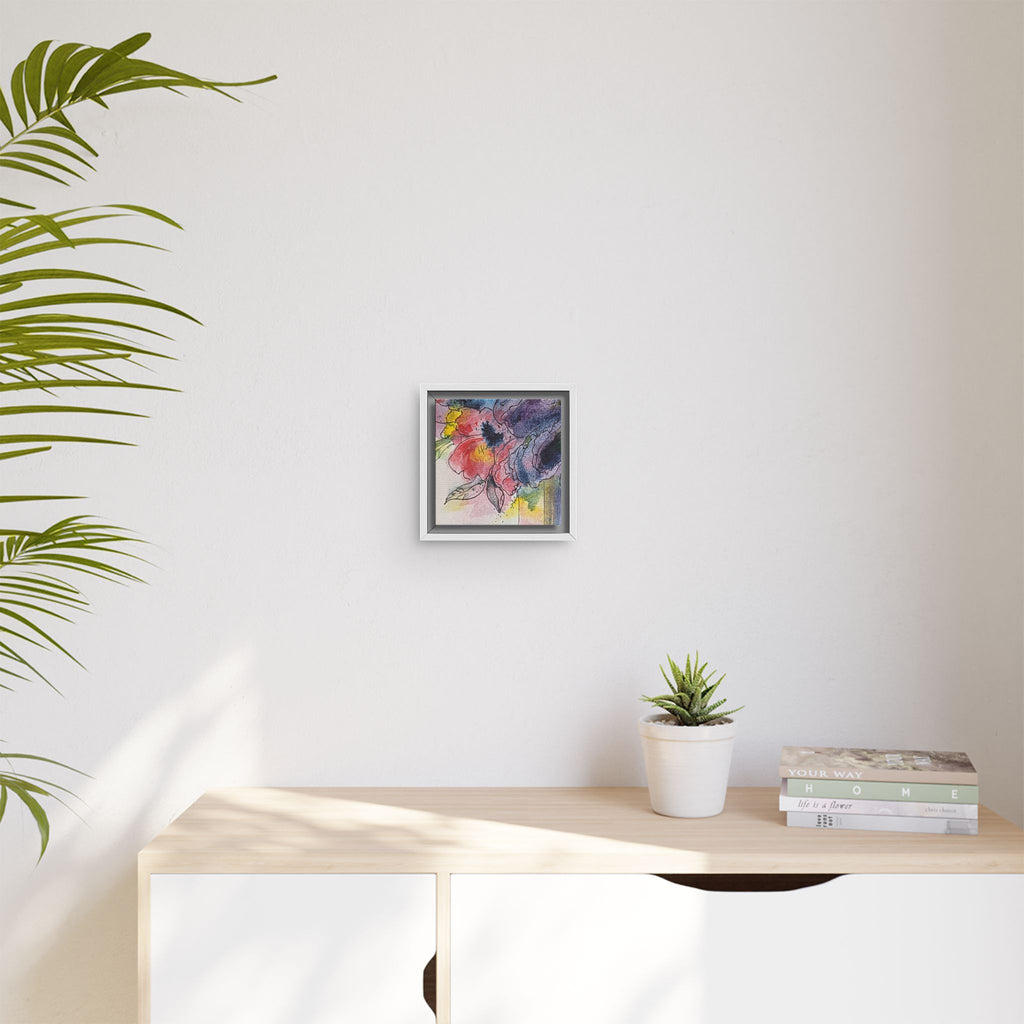 Framed Red Purple Floral Watercolor Canvas Print — Colorful Abstract Poppies