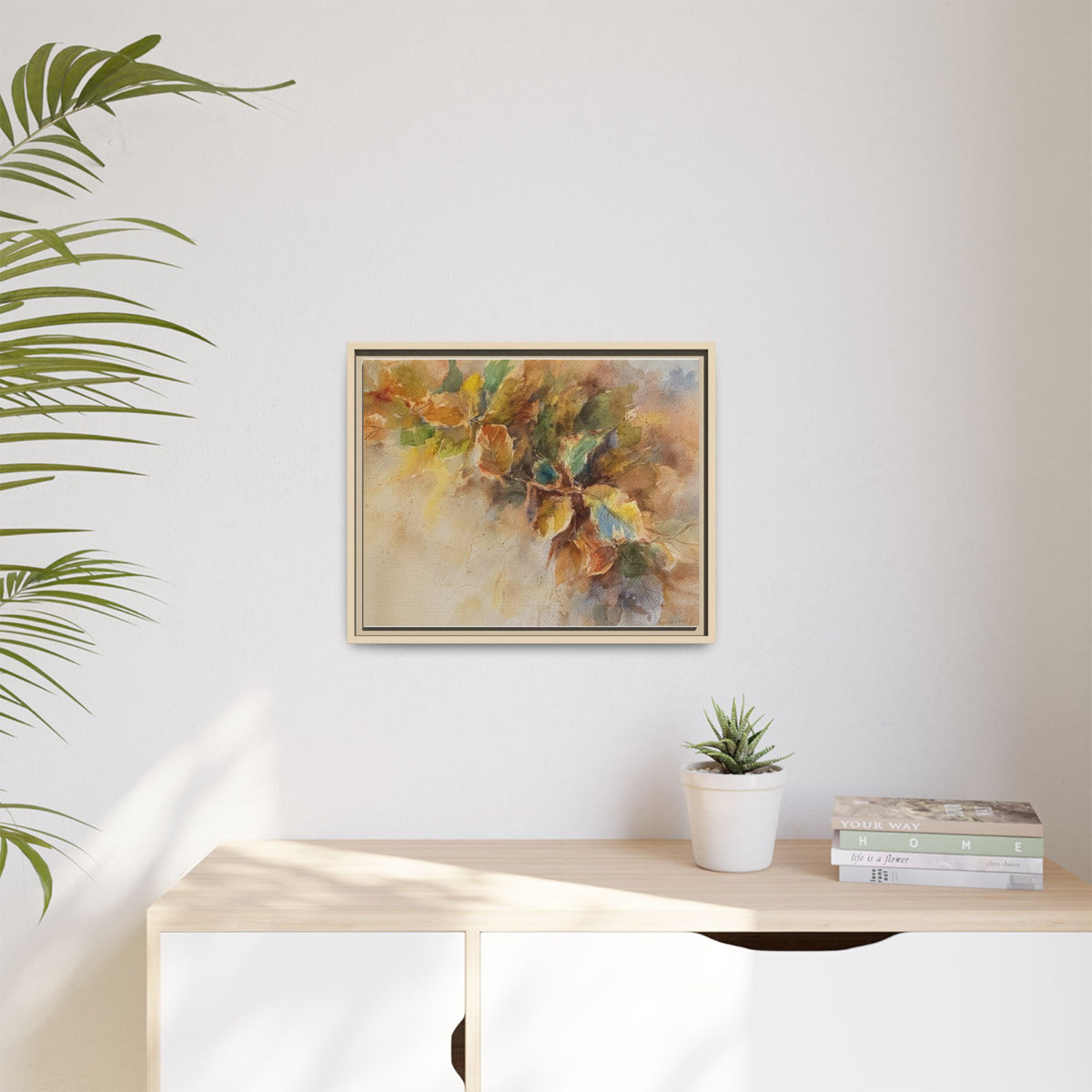 Framed  Autumn Leaves Matte Canvas Watercolor