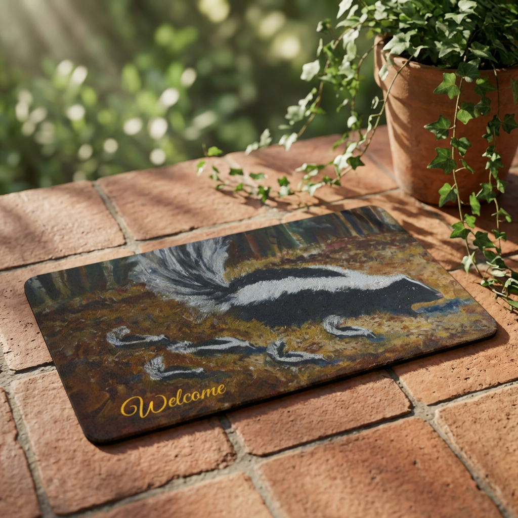 Skunk Family Polyester Doormat Cute Woodland Animal Welcome Mat