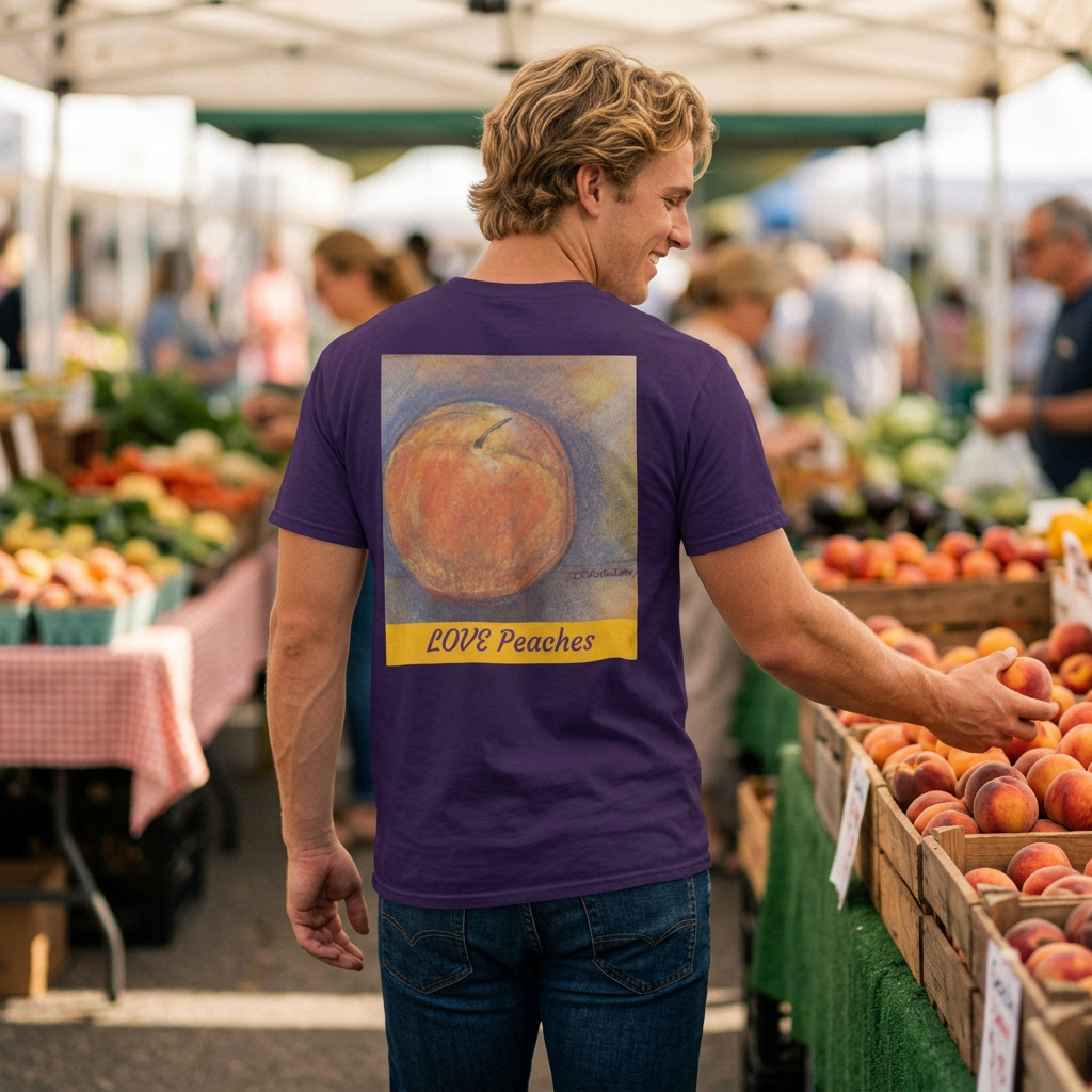 Love Peaches Back Design T-Shirt | Small Front Logo