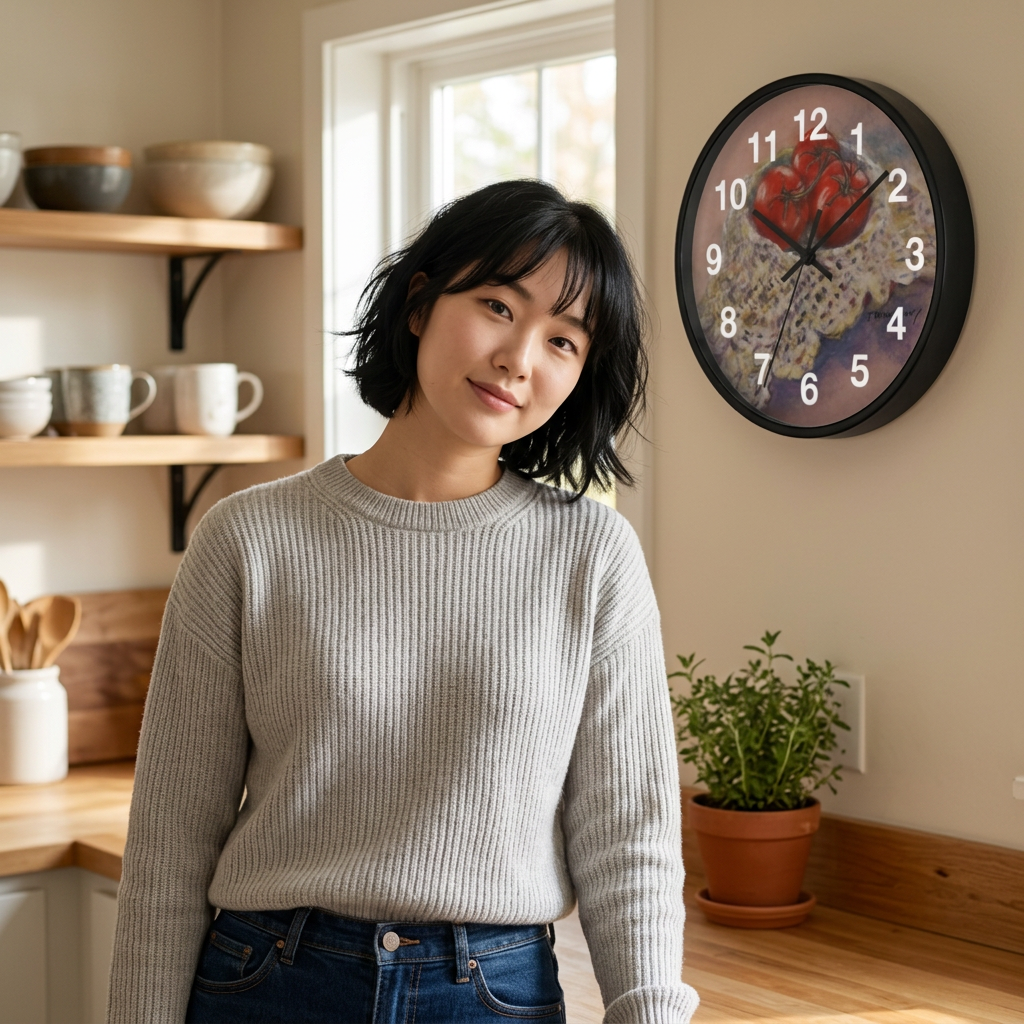 Tomato Still Life Wall Clock — Rustic Kitchen Art Clock