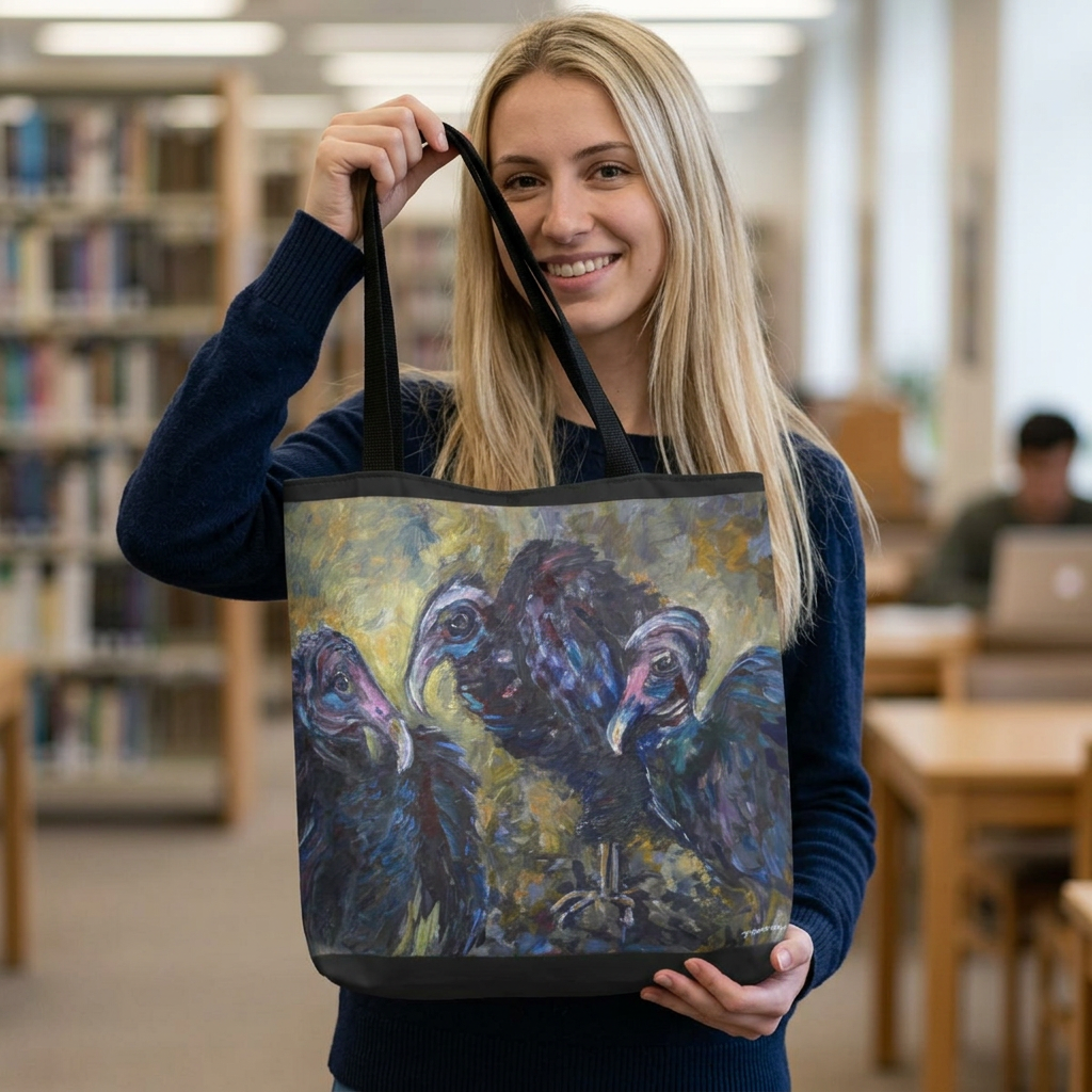Vulture Trio painting tote bag | all-over-print tote