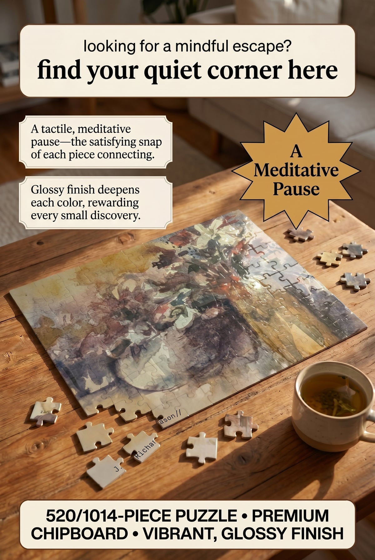 3 Vultures Jigsaws Puzzle — 520/1014-Piece Floral Puzzle