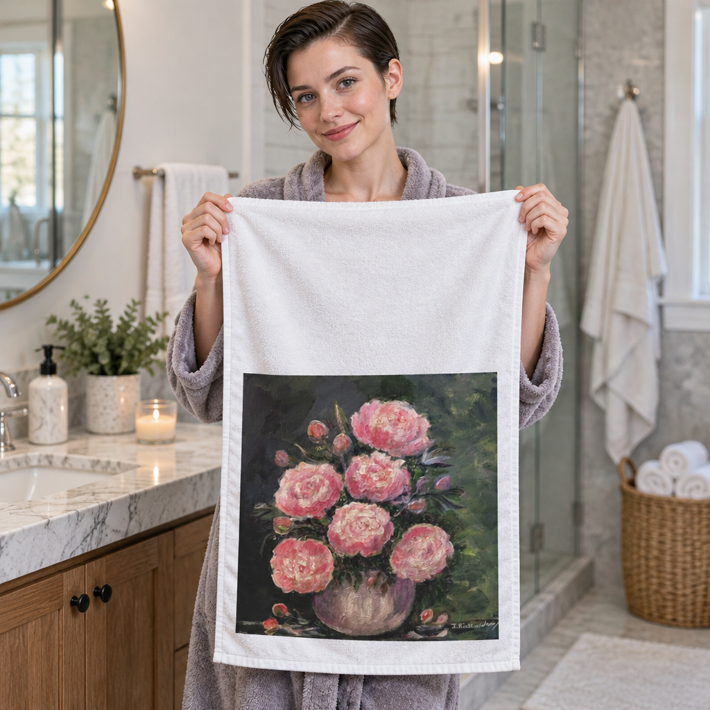 Pink Peony Cotton Towel | Floral Mink-Cotton Towel